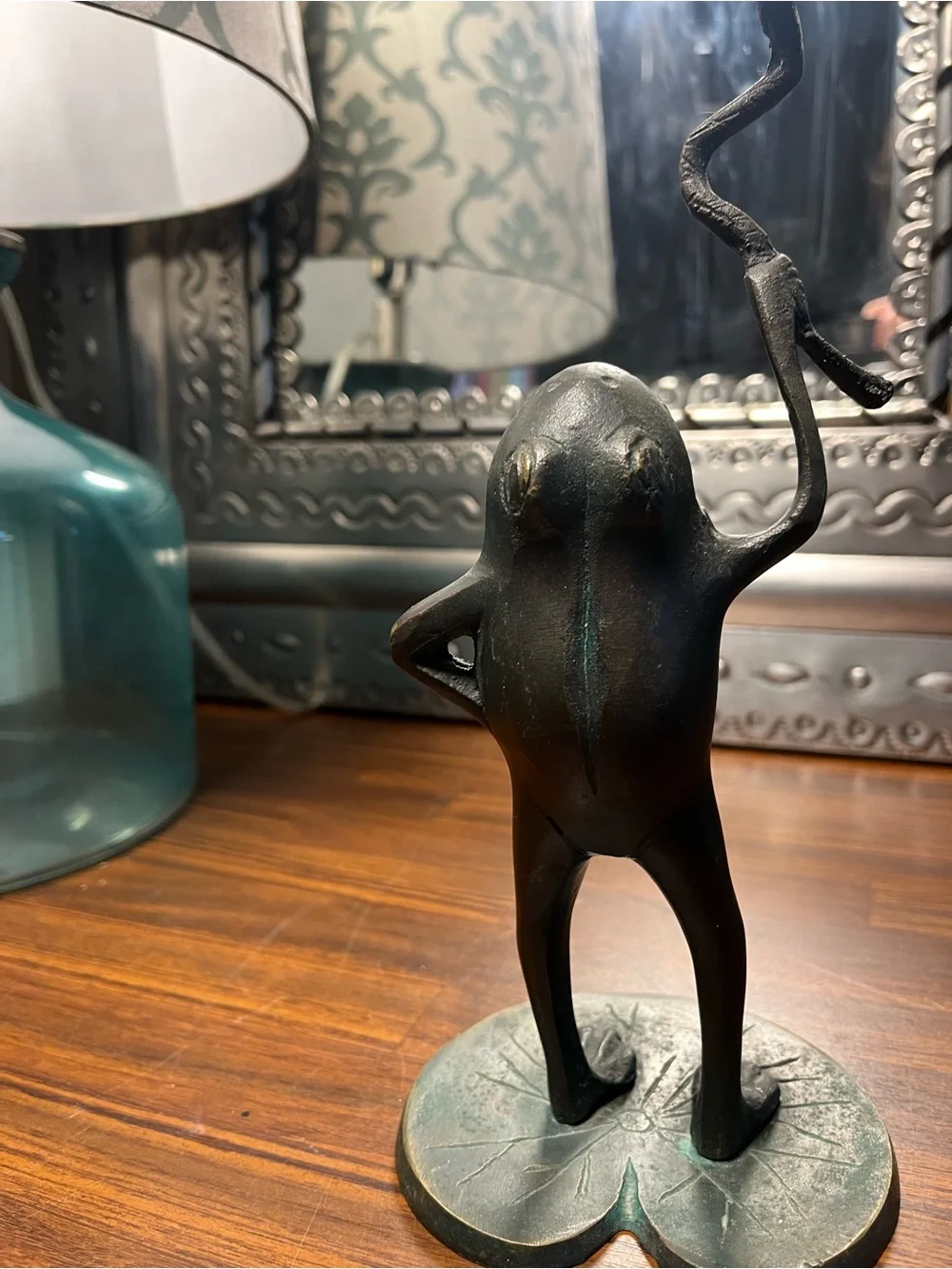 SPI Bronze Oxidized Verdigris Frog candlesticks x3 metal Art vintage
